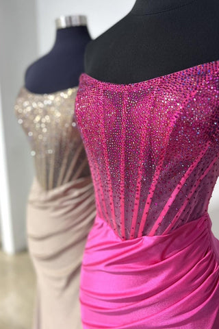 Opheliate | Trägerloses, langes Meerjungfrau-Ballkleid mit Perlen und Schlitz