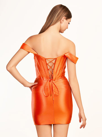 Fuchsia Sheath Off the Shoulder Short Satin Homecoming Dress