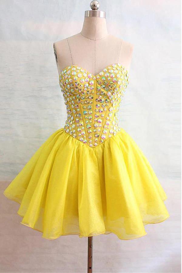 Organza Sweetheart Yellow Homecoming Dresses With Beading PG132 by pgmdress
