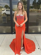 Oriole | Spaghetti Straps Beaded Mermaid Prom Dress with Slit by KissProm