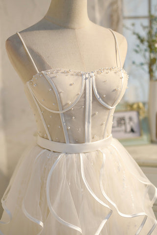 A-Linie Spaghettiträger Tüll Kurzes Homecoming-Kleid