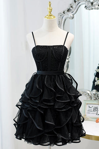 A-Linie Spaghettiträger Tüll Kurzes Homecoming-Kleid