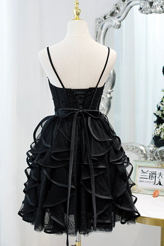 A-Linie Spaghettiträger Tüll Kurzes Homecoming-Kleid