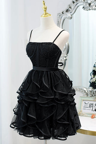 A-Linie Spaghettiträger Tüll Kurzes Homecoming-Kleid