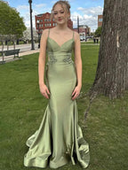 Paislee | Spaghetti Straps Light Blue Appliques Mermaid Prom Dress by KissProm
