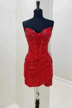 Bodycon Sweetheart Red Sequins Corset Homecoming Dress by KissProm