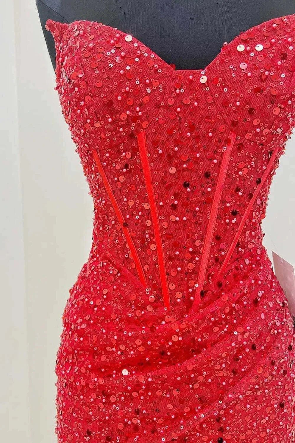 Bodycon Sweetheart Red Sequins Corset Homecoming Dress by KissProm