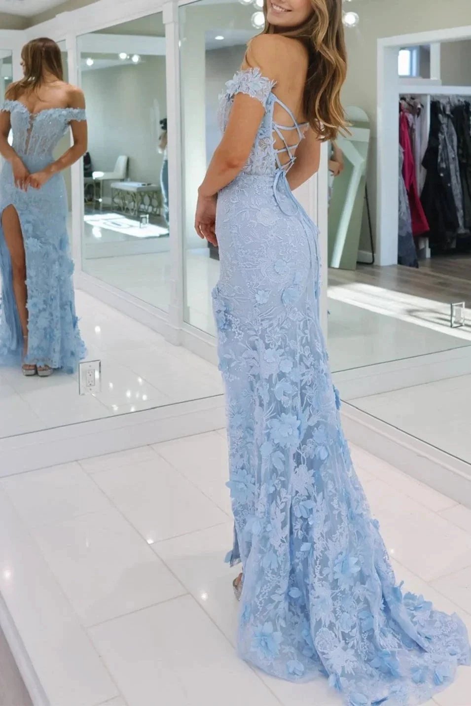 Paradis | Off The Shoulder Floral Lace Long Prom Dress With Split by KissProm
