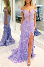 Paradis | Off The Shoulder Floral Lace Long Prom Dress With Split by KissProm