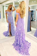 Paradis | Off The Shoulder Floral Lace Long Prom Dress With Split by KissProm
