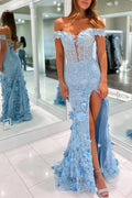 Paradis | Off The Shoulder Floral Lace Long Prom Dress With Split by KissProm