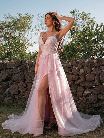 Vestido de fiesta de primavera con apliques de tul SYP19