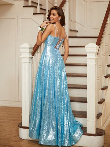 Vestido de fiesta con lentejuelas, largo y brillante, SYP27