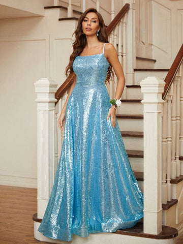 Vestido de fiesta con lentejuelas, largo y brillante, SYP27