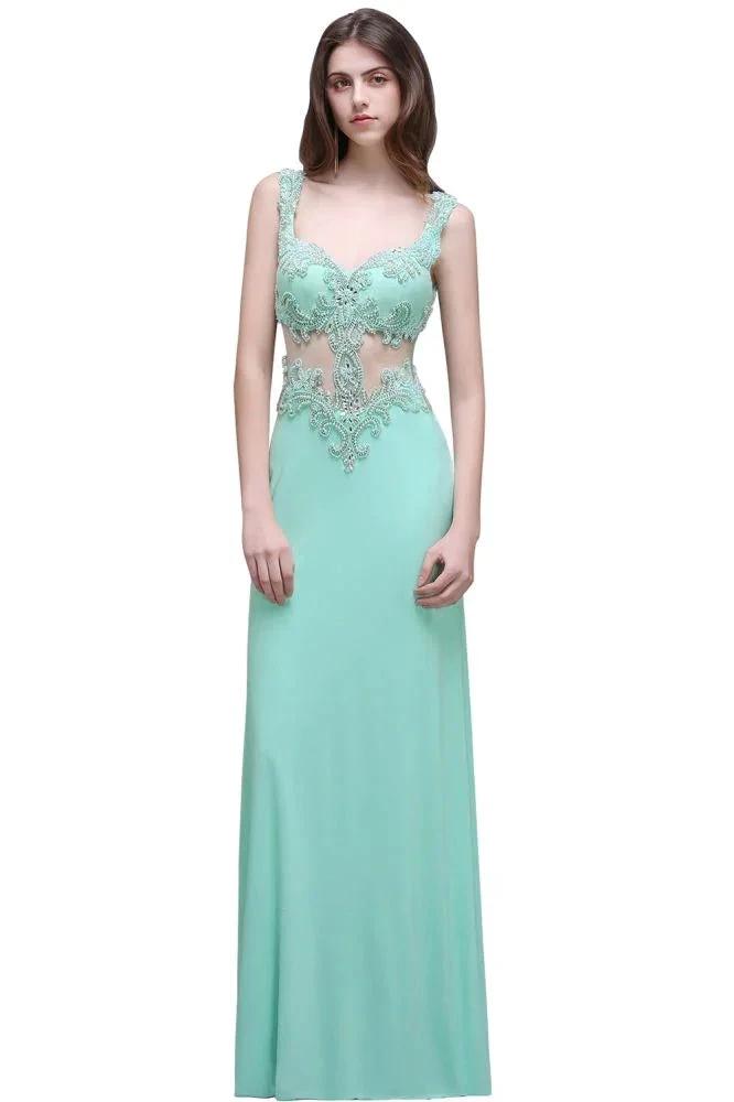 Pearls Sheath Straps Floor-Length Mint Green Prom Dresses by misshow.com
