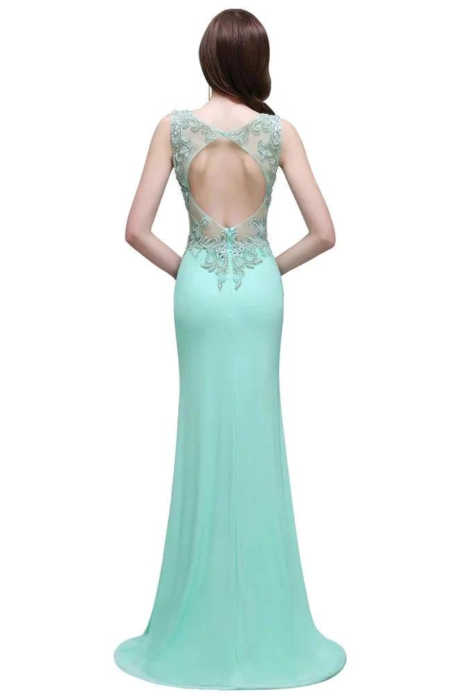 Pearls Sheath Straps Floor-Length Mint Green Prom Dresses by misshow.com