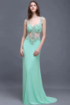 Pearls Sheath Straps Floor-Length Mint Green Prom Dresses by misshow.com