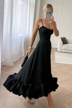 Percival | A Line Satin White Long Prom Dresses with Ruffles by KissProm