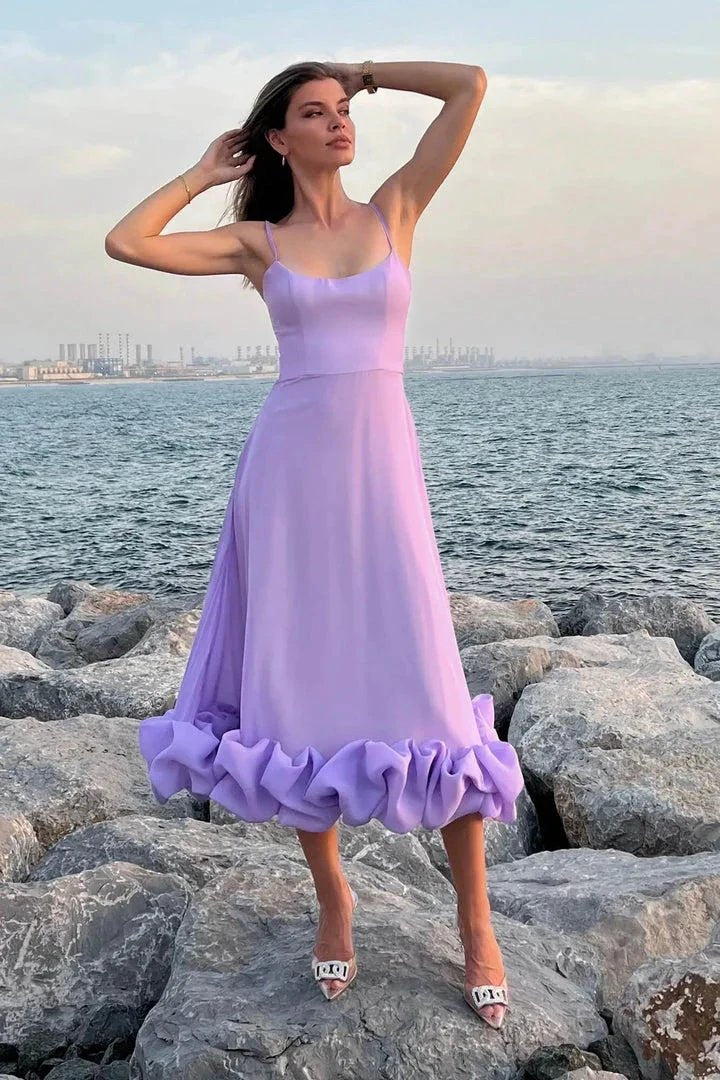 Percival | A Line Satin White Long Prom Dresses with Ruffles by KissProm