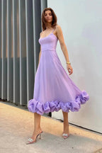 Percival | A Line Satin White Long Prom Dresses with Ruffles by KissProm