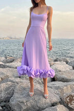Percival | A Line Satin White Long Prom Dresses with Ruffles by KissProm
