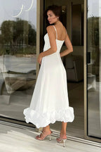 Percival | A Line Satin White Long Prom Dresses with Ruffles by KissProm