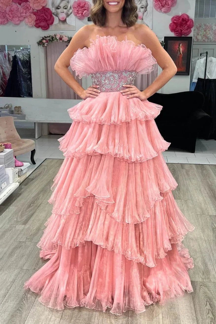 Peyton | A Line Strapless Long Prom Dress with Ruffles by KissProm