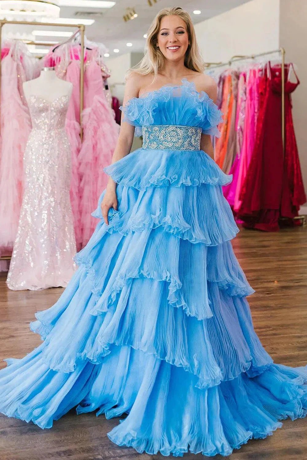 Peyton | A Line Strapless Long Prom Dress with Ruffles by KissProm