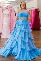 Peyton | A Line Strapless Long Prom Dress with Ruffles by KissProm