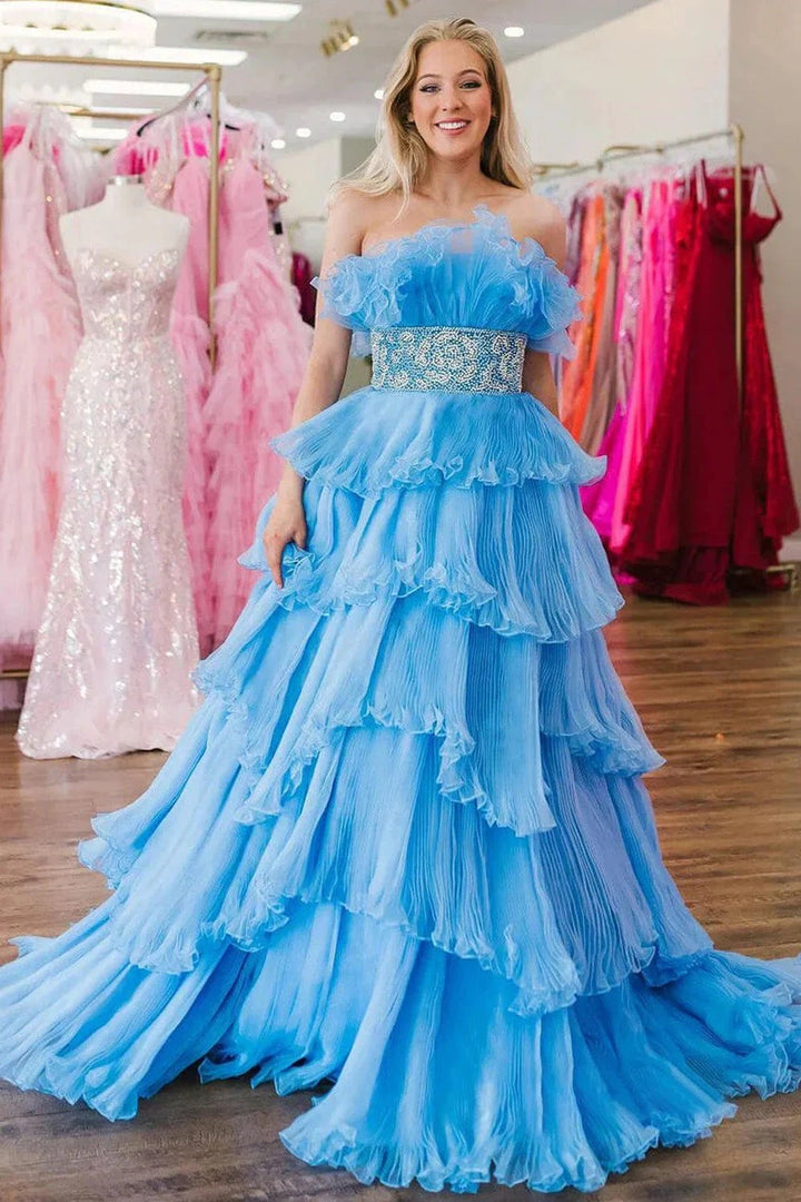 Peyton | A Line Strapless Long Prom Dress with Ruffles by KissProm