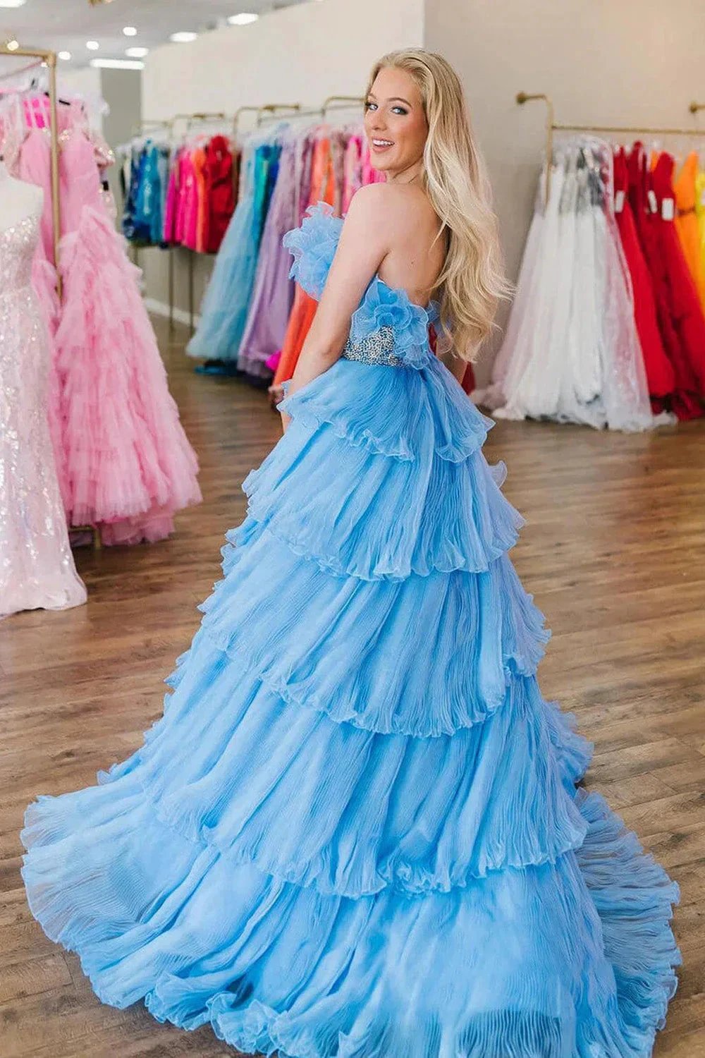 Peyton | A Line Strapless Long Prom Dress with Ruffles by KissProm