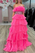 Peyton | A Line Strapless Long Prom Dress with Ruffles by KissProm