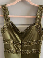Philomena | Olive Green Sheath Satin Beaded Long Prom Dresses by KissProm