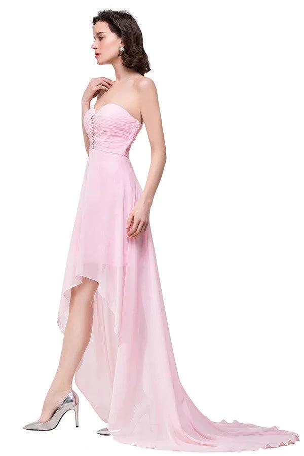 Pink A-line Hi-Lo Sweetheart Ruffle Chiffon Bridesmaid Dresses by misshow.com