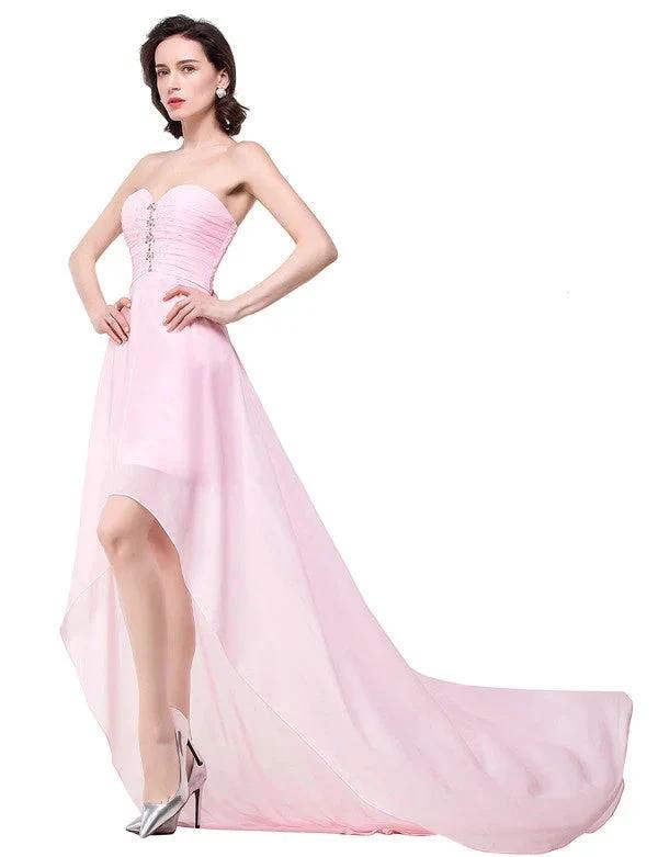 Pink A-line Hi-Lo Sweetheart Ruffle Chiffon Bridesmaid Dresses by misshow.com