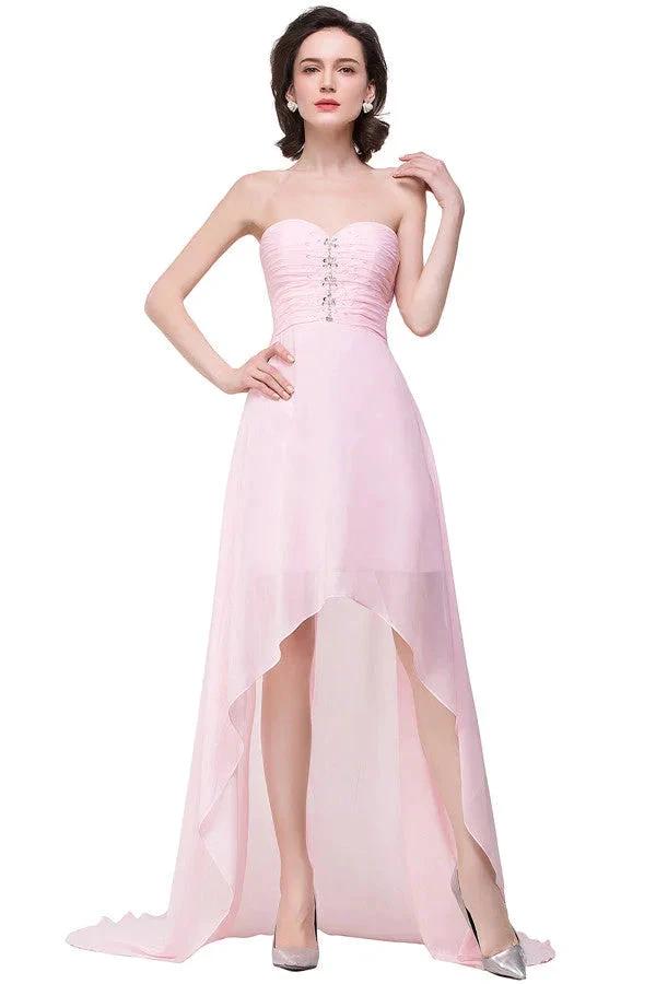 Pink A-line Hi-Lo Sweetheart Ruffle Chiffon Bridesmaid Dresses by misshow.com