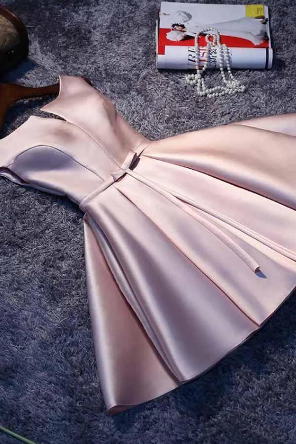 Pink A-line Lace-up Satin Short Homecoming Dress Party Dress PD046 by pgmdress