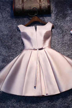 Vestido Curto de Cetim Rosa com Saia em A e Cordões para Festa de Regresso a Casa PD046