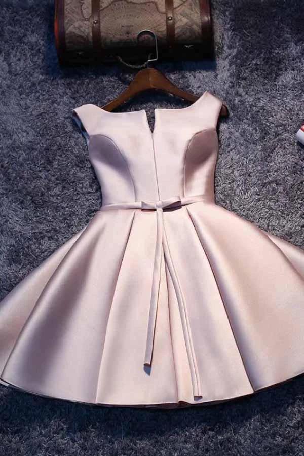 Pink A-line Lace-up Satin Short Homecoming Dress Party Dress PD046 by pgmdress