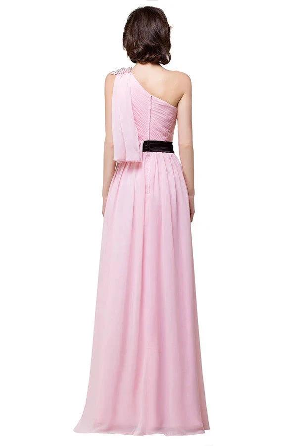 Pink A-line One-shoulder Ruffle Chiffon Bridesmaid Dresses by misshow.com