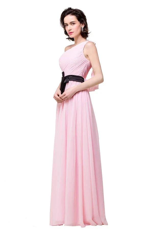 Pink A-line One-shoulder Ruffle Chiffon Bridesmaid Dresses by misshow.com