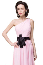 Pink A-line One-shoulder Ruffle Chiffon Bridesmaid Dresses by misshow.com