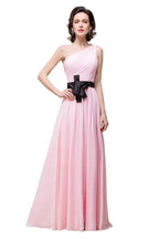 Pink A-line One-shoulder Ruffle Chiffon Bridesmaid Dresses by misshow.com