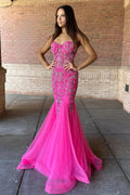 Oakleigh | Pink Beaded Spaghetti Strap Trumpet Long Gown by KissProm