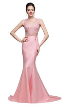 Pink Crew Sweep-length Mermaid Prom Dresses With Imitation Pearls by misshow.com