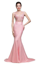 Pink Crew Sweep-length Mermaid Prom Dresses With Imitation Pearls by misshow.com