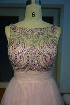Pink Crystal Beading A-line Short Scoop Sleeveless Prom Dresses by misshow.com