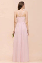Pink Girls Bridesmaid Dress Halter Floor Length Chiffon Beach Wedding Party Dress by misshow.com