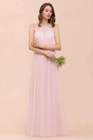 Vestido de dama de honor rosa para niñas, largo hasta el suelo, de gasa, para fiesta de boda en la playa