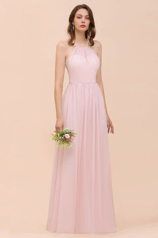 Vestido de dama de honor rosa para niñas, largo hasta el suelo, de gasa, para fiesta de boda en la playa